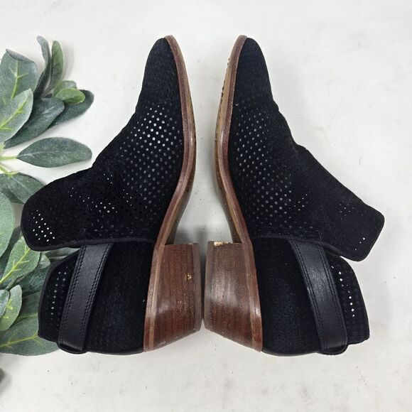 SAM EDELMAN Perforated Low Heel Black Suede Booties 7.5 - Picture 7 of 10